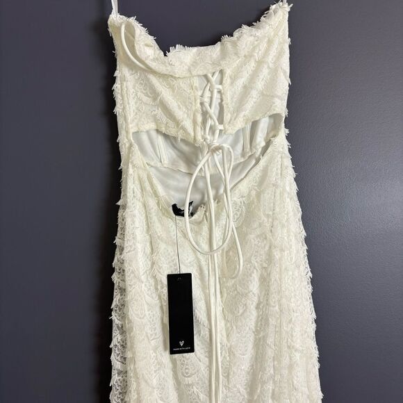 Lulus Blissful Effect White Lace Textured Lace-Up Cutout Maxi Dress Small NEW - Picture 5 of 16